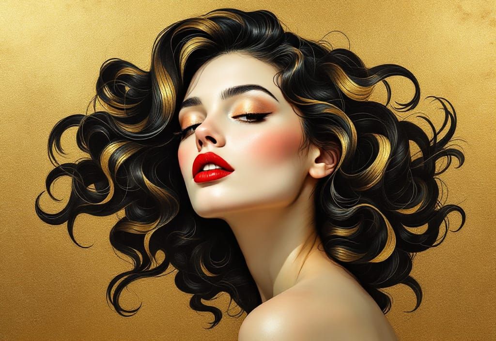 Swirling Hair Portrait in Art Deco Style