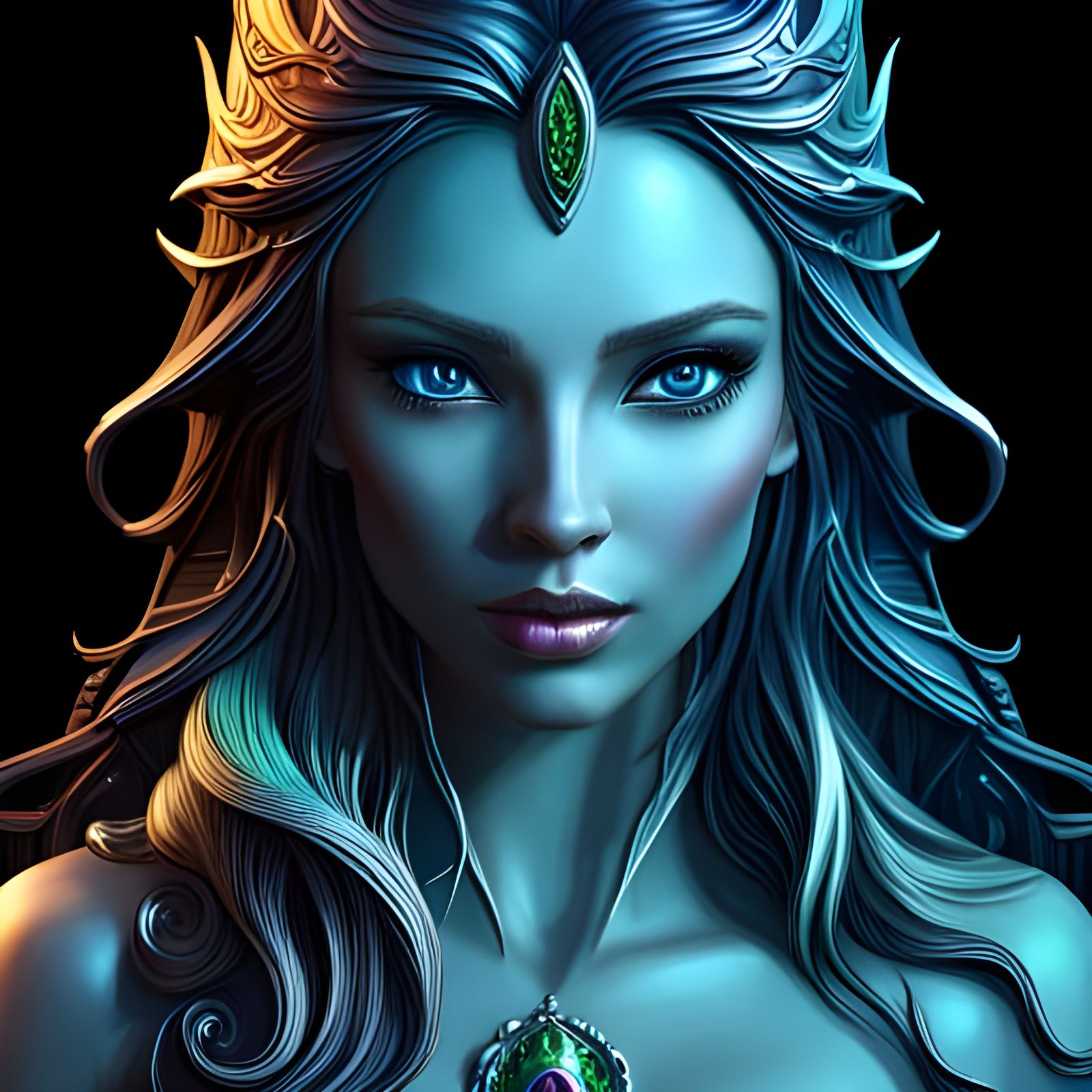 Beautiful Water Elf Girl in 3D Portrait