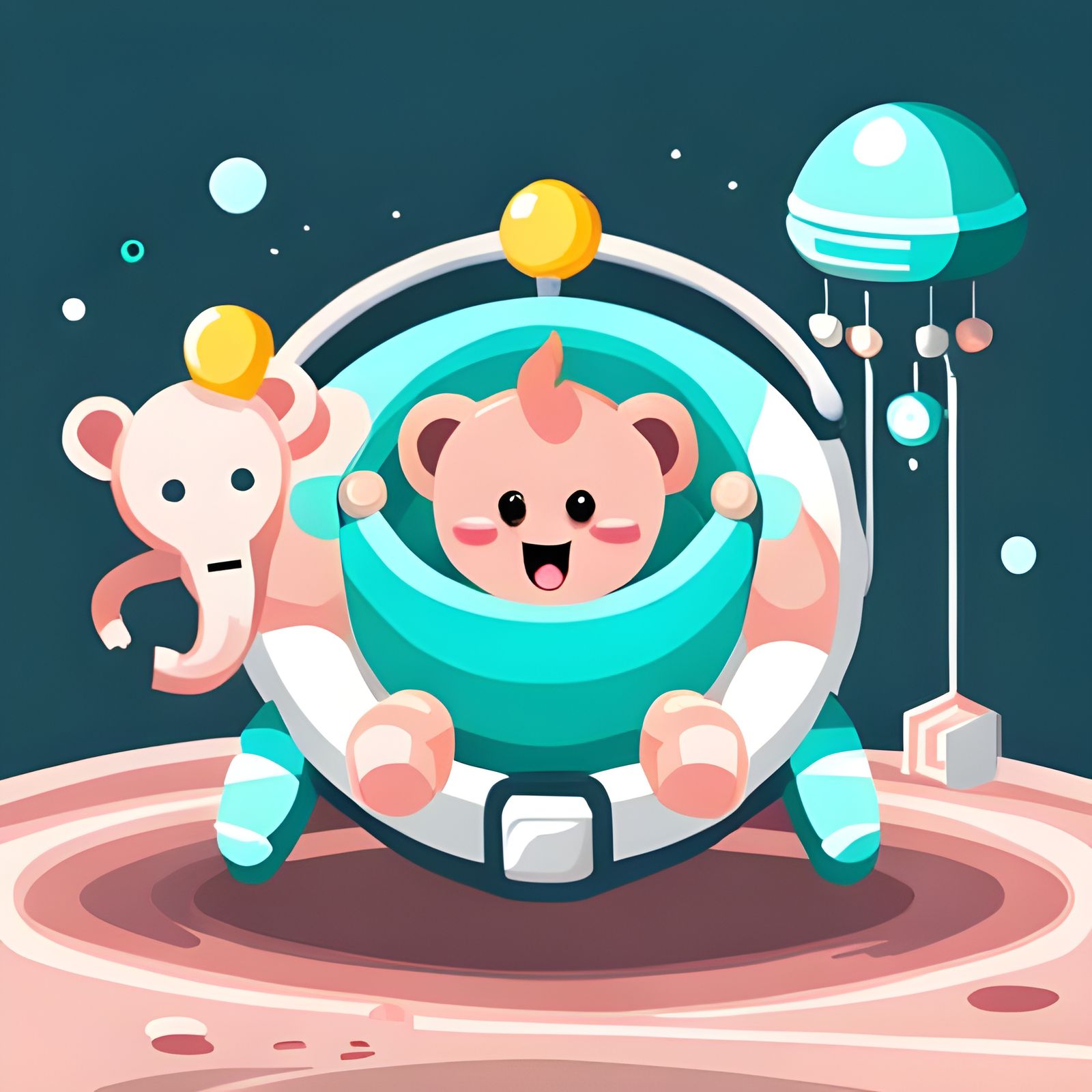 Cute Alien Baby Surrounded by Toys