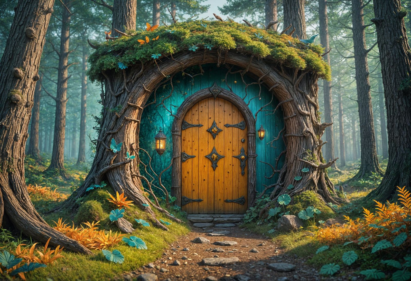 Magical Pine Forest Entrance in Vibrant High Gloss Colors