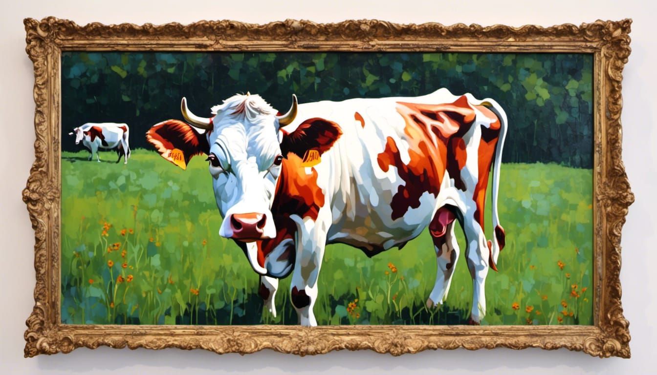 Jersey Cow Displayed in Gilded Metal Frame
