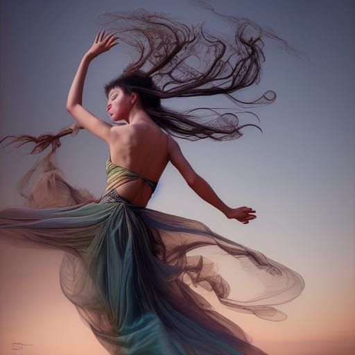 Elegant Dancer in Flowing Dress, Digital Art