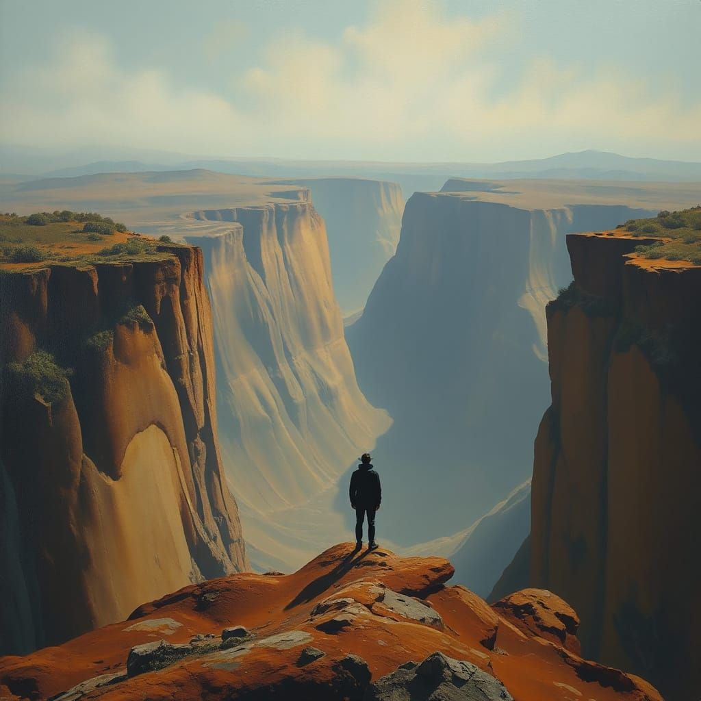 Dreamlike Canyon Figure in Salvador Dali Style