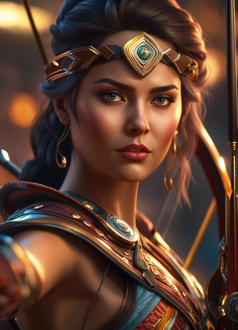 Beautiful Woman Archer in Hyperdetailed 5D Matte Painting