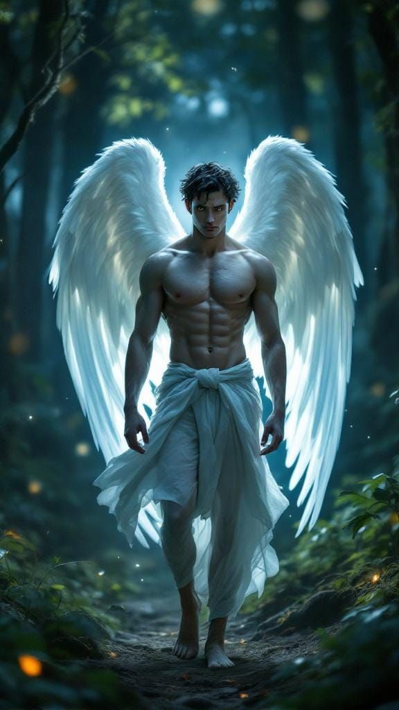 Celestial Spirit in Glowing Forest: Detailed Portrait