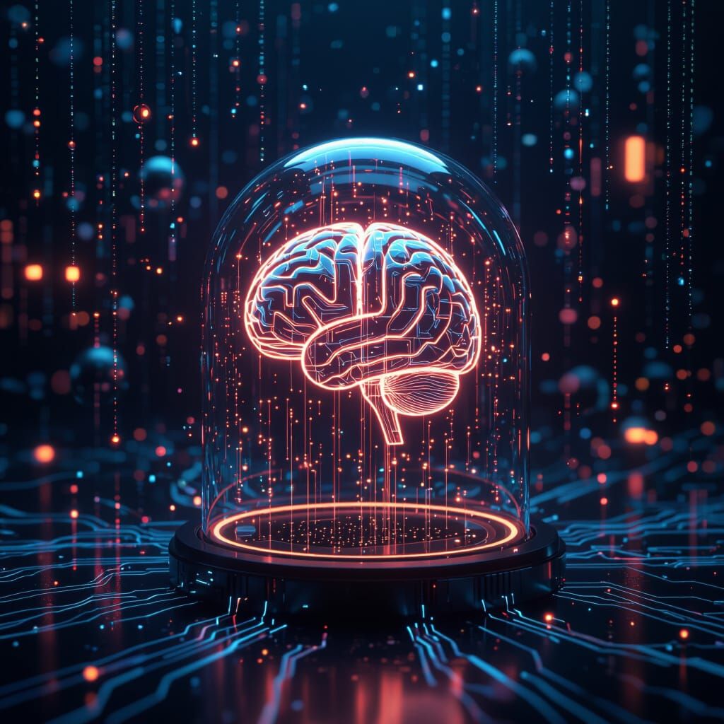 AI Circuit Brain in Glass Cage: Futuristic Art
