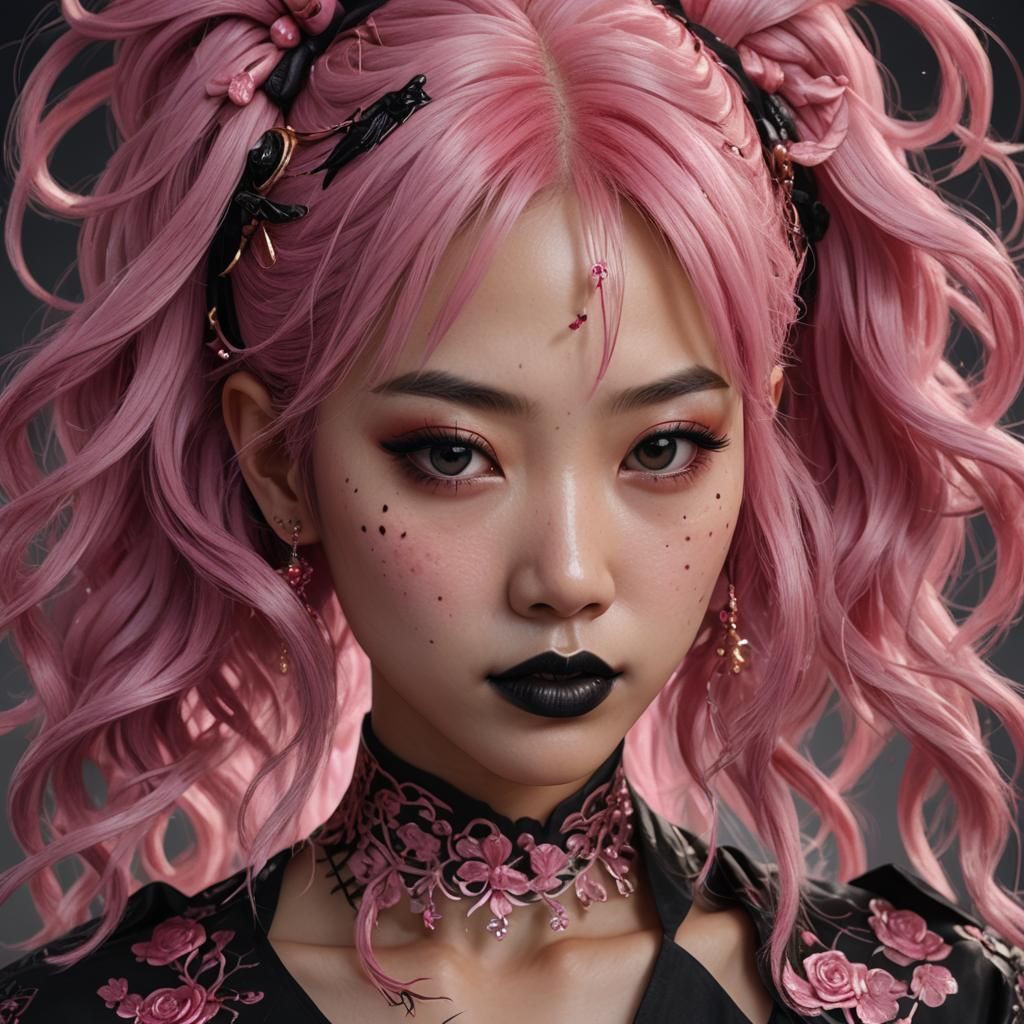 Hyperrealistic Portrait of a Woman with Pink Hair