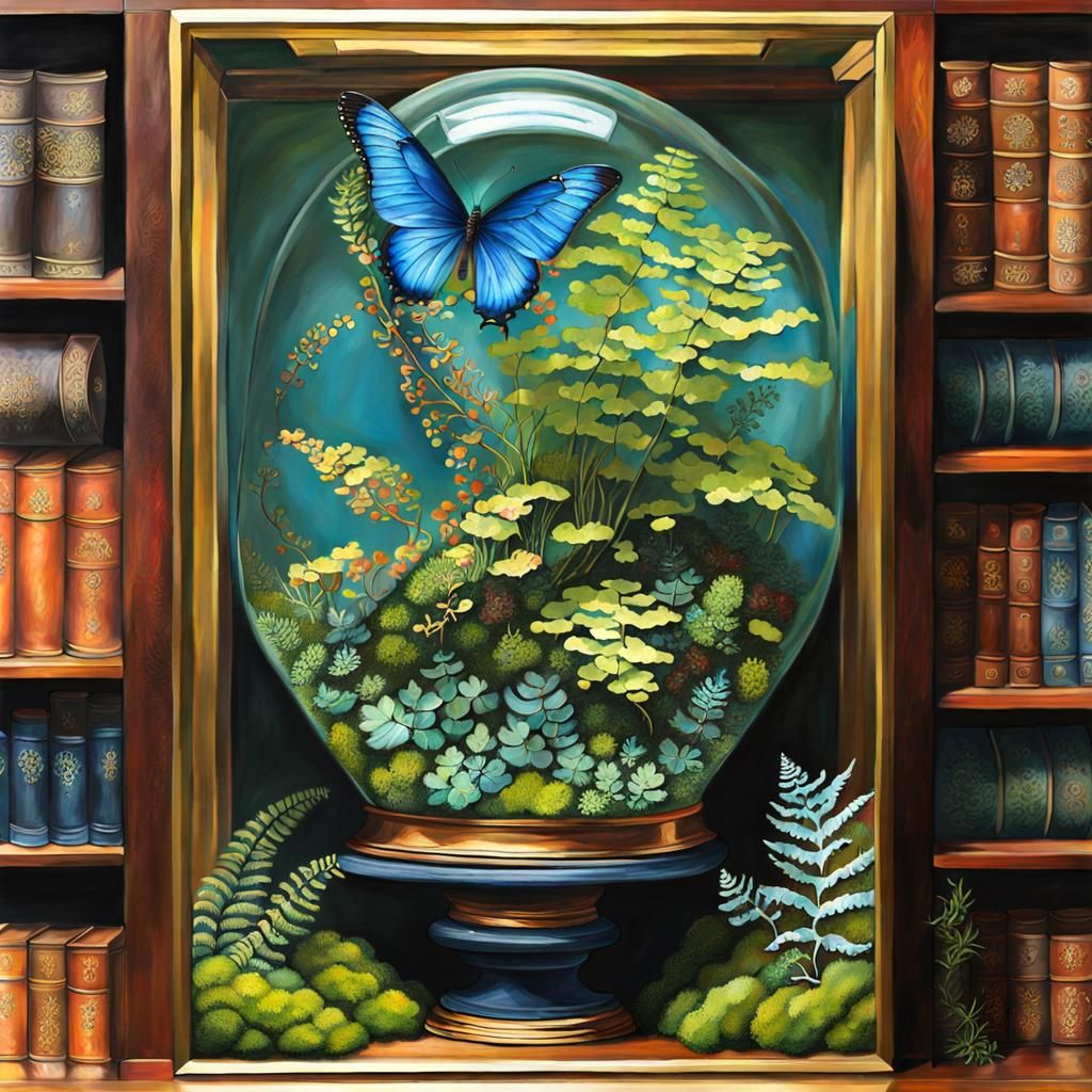 Art Deco Terrarium with Butterflies and Ferns