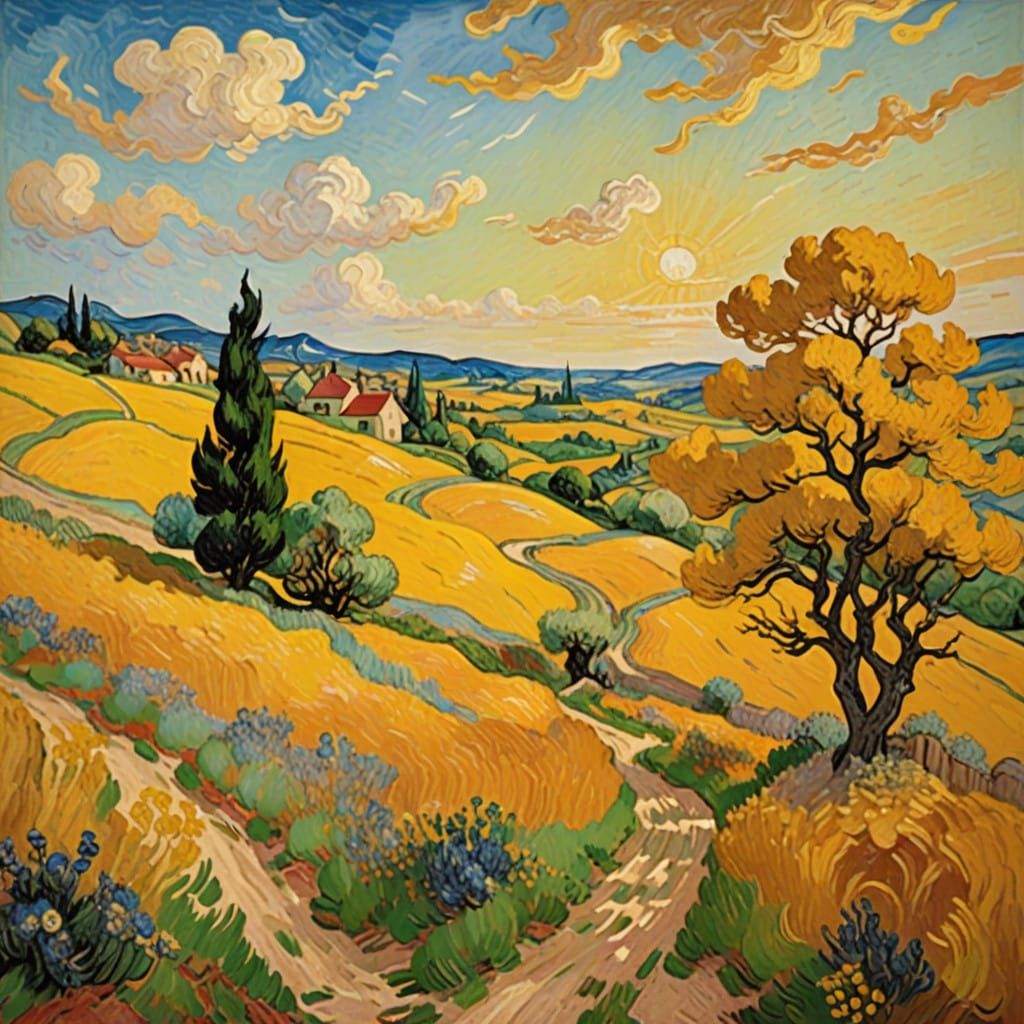 Dreamy Yellow Landscape in Impressionist Style