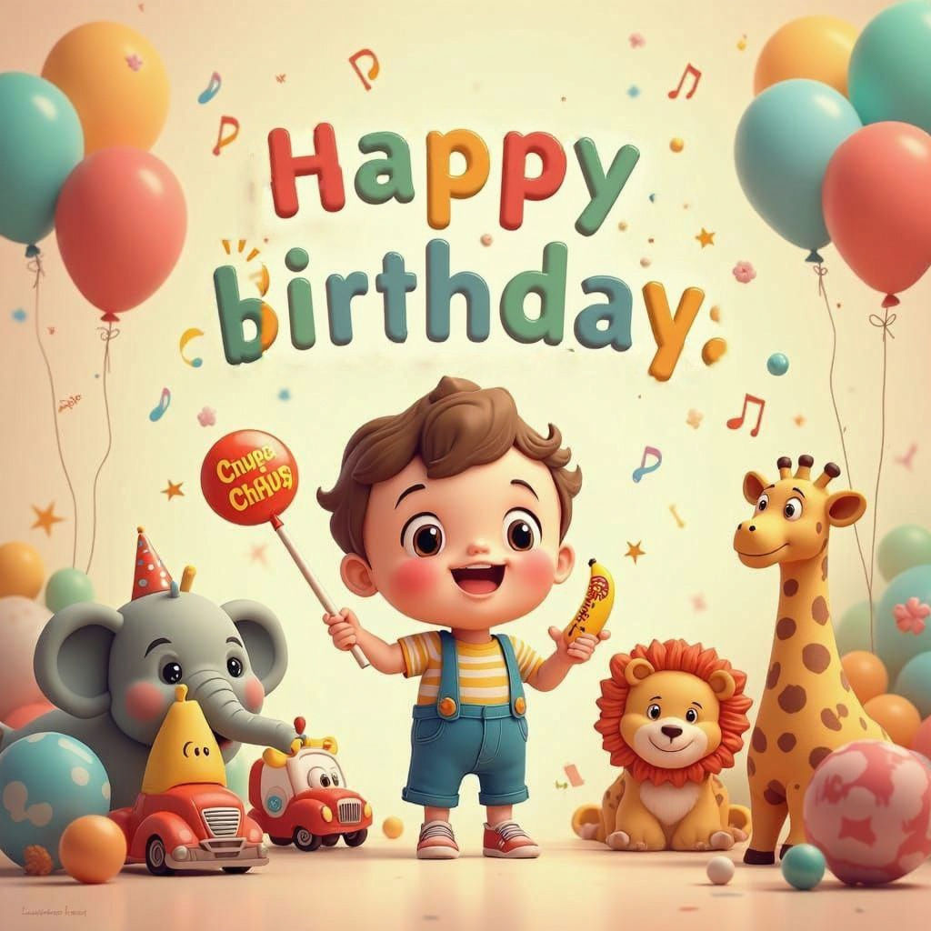 Vintage Disney-Inspired Cartoon Boy Celebrates with Whimsica...