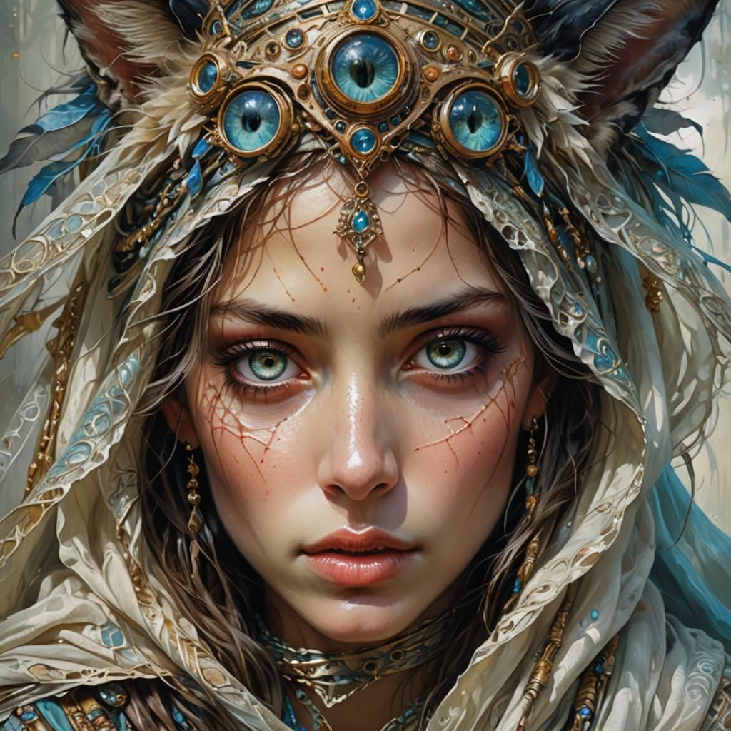 Veiled Nomad Princess: Hyperrealistic Digital Portrait