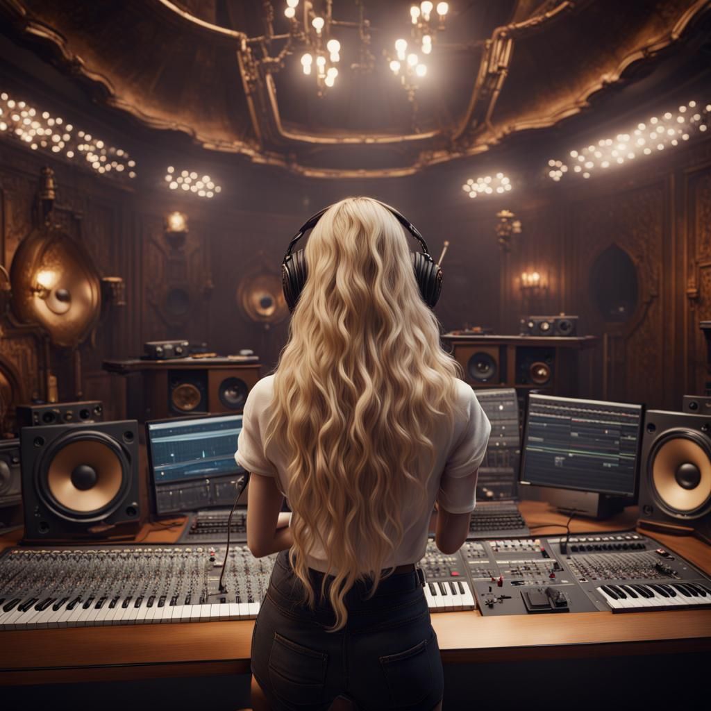 Young Woman Recording Song: Detailed Matte Painting