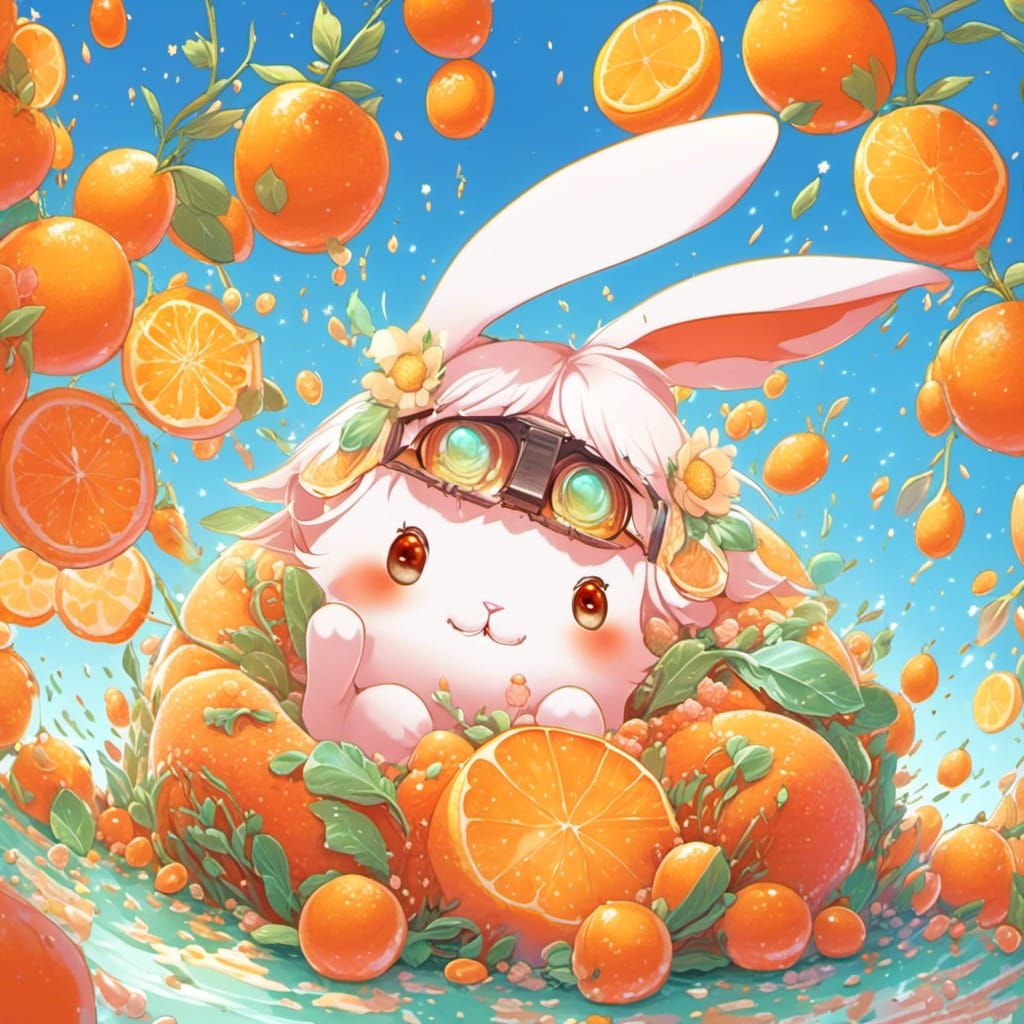 Anime Style Orange Bunny Fruit Illustration