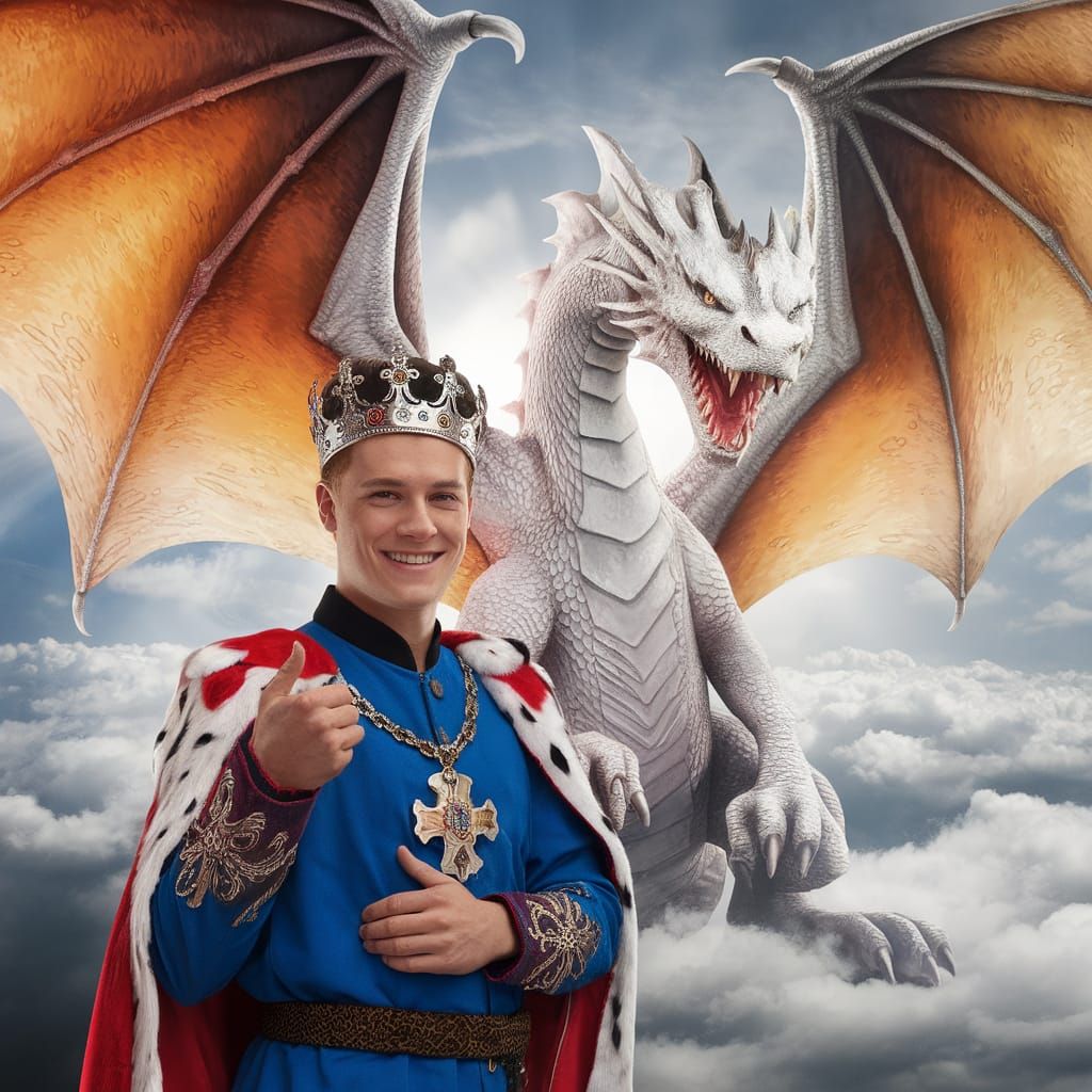 Young King and White Dragon in Divine Light
