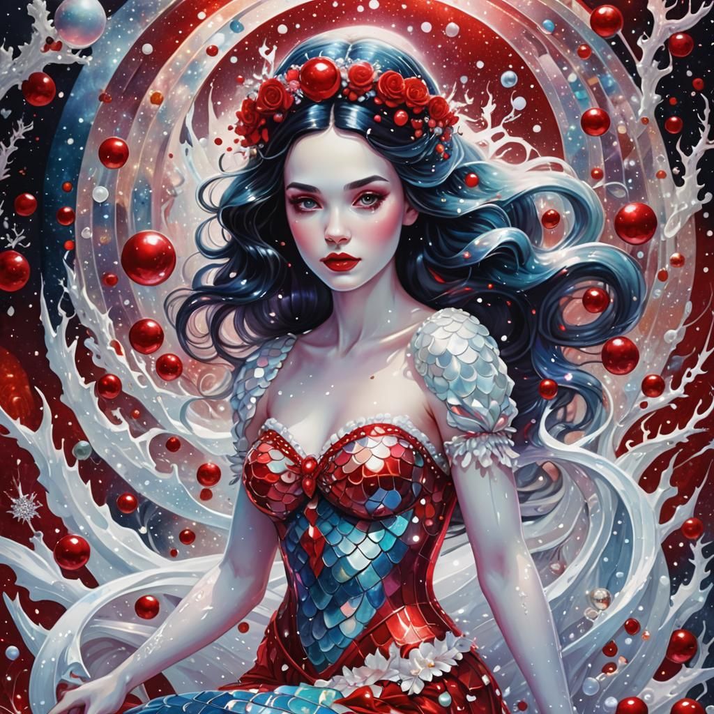 Snow White Space Mermaid in Cosmic Illustration