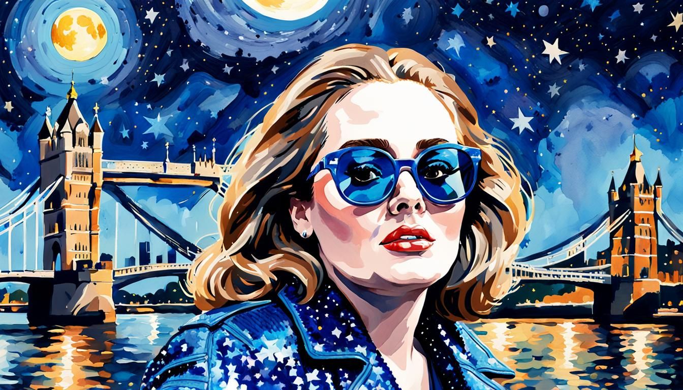 Adele in London: Watercolor Pop Art with Stars