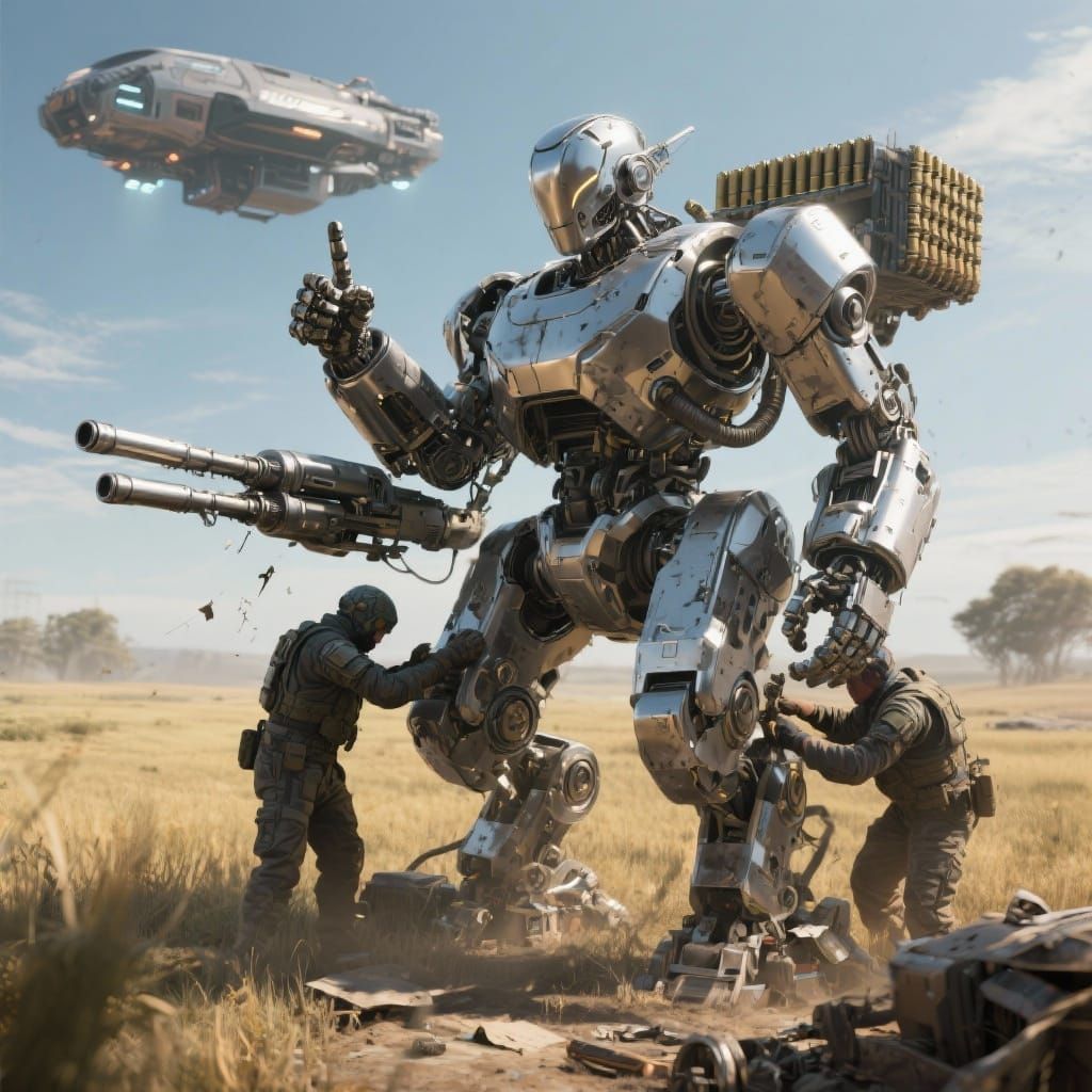 Chrome Mech Triumphant in Open Field