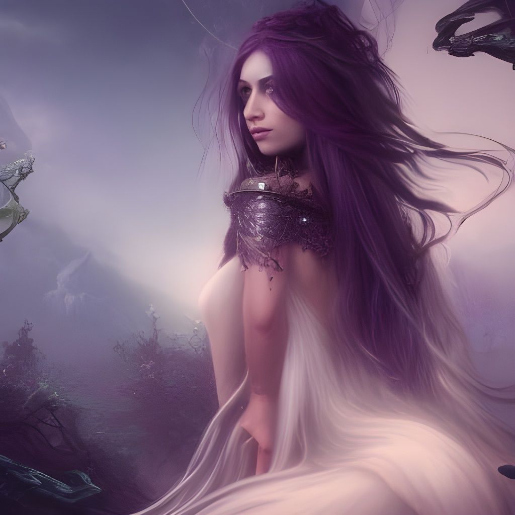 Woman in Fantasy Dress: Detailed Digital Painting