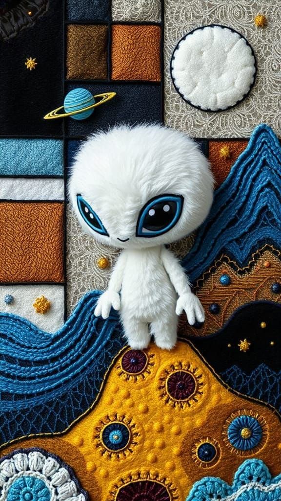 Dreamlike Alien Landscapes in Whimsical Embroidered Style