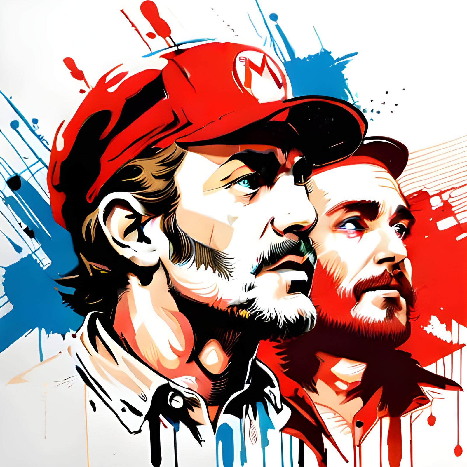 Mario Brothers in Mixed Media Art Style