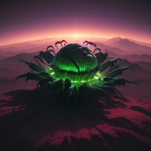 Alien Spider on Purple Web in 3D Style