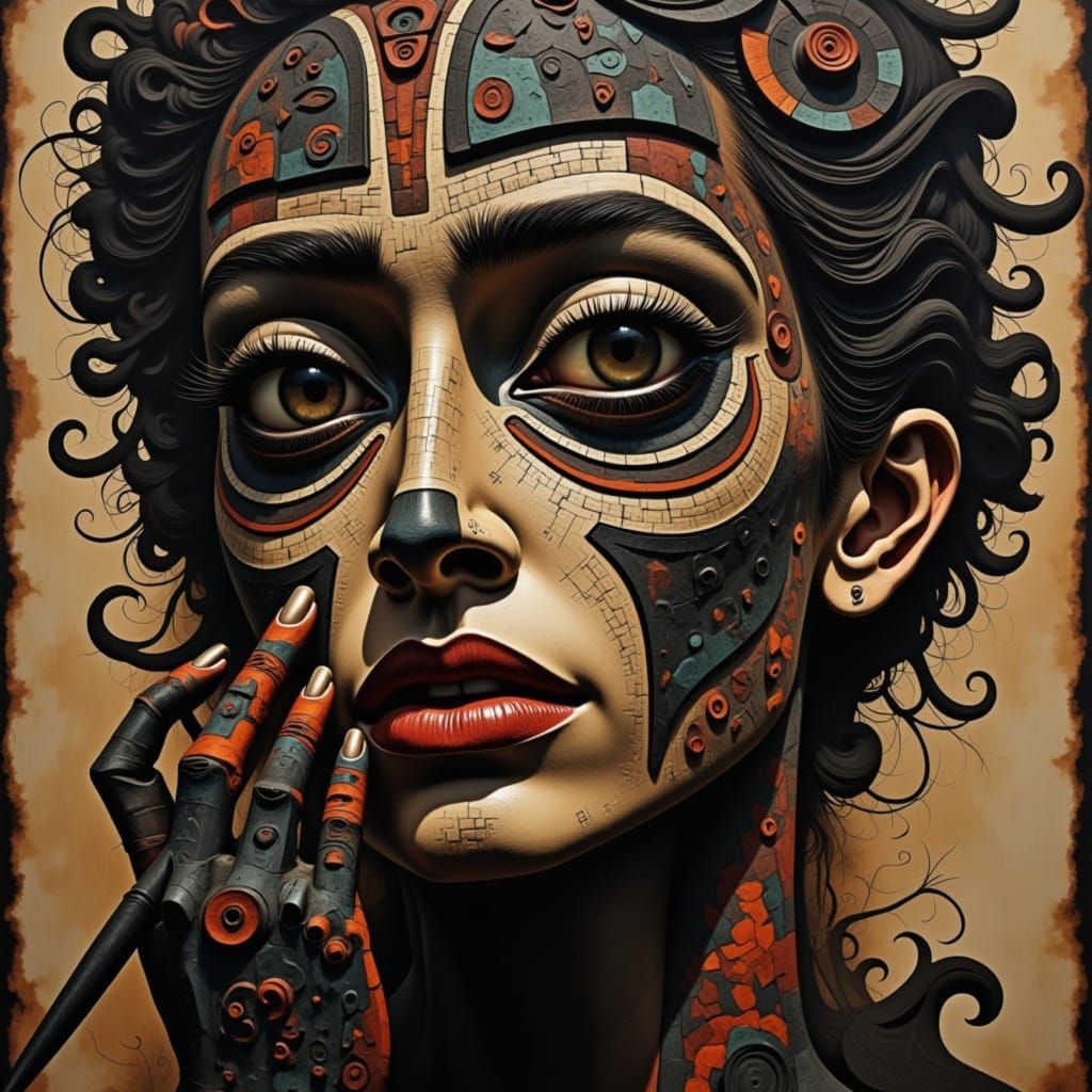 Dramatic Expressionist Close-up of Girl Applying Make-up in ...