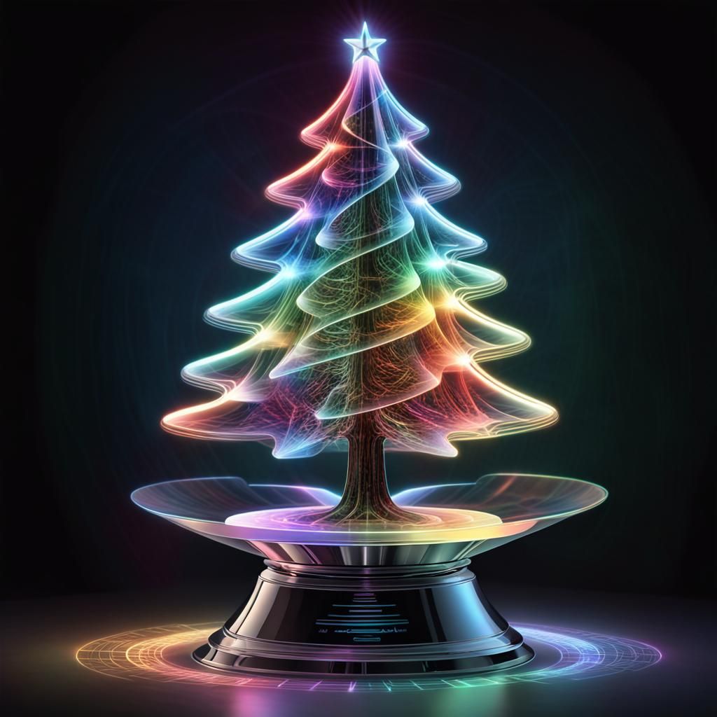 Surreal Cyberpunk Holographic Christmas Tree