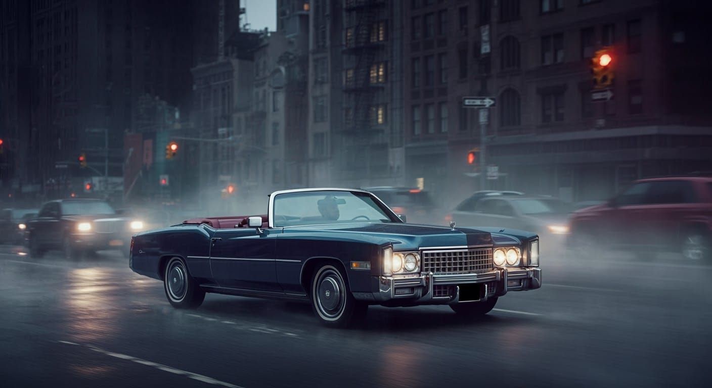 Cadillac Eldorado Cabriolet Cruising NYC in Film Noir Style