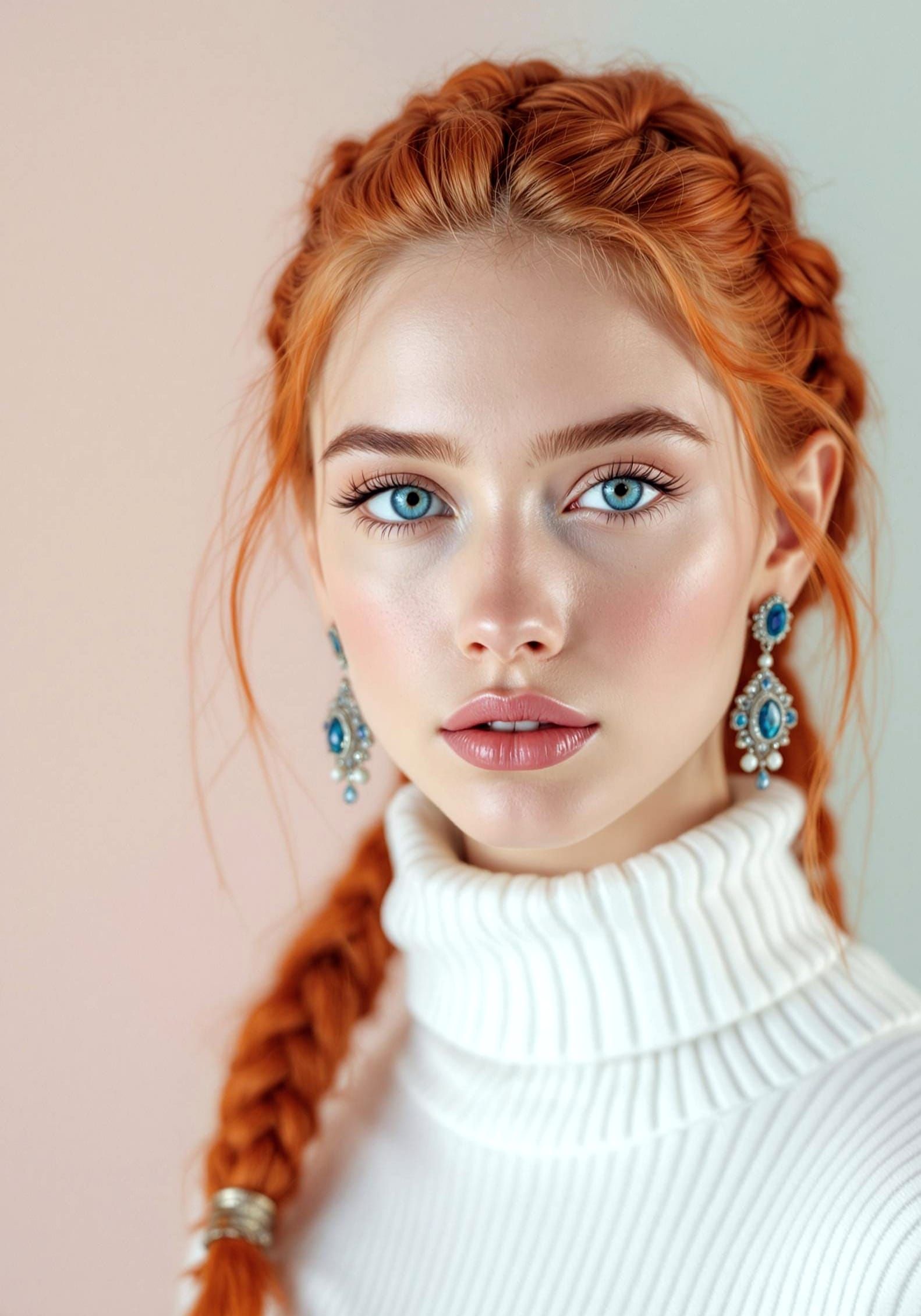 Vibrant Red Braided Portrait in Ultra-Realistic Style