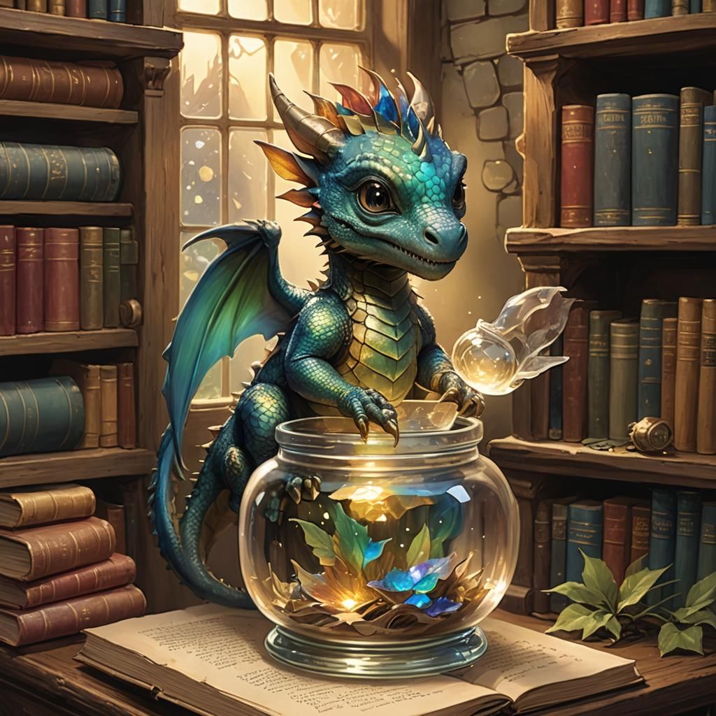 Baby Dragon in Jar, Children's Book Illustration