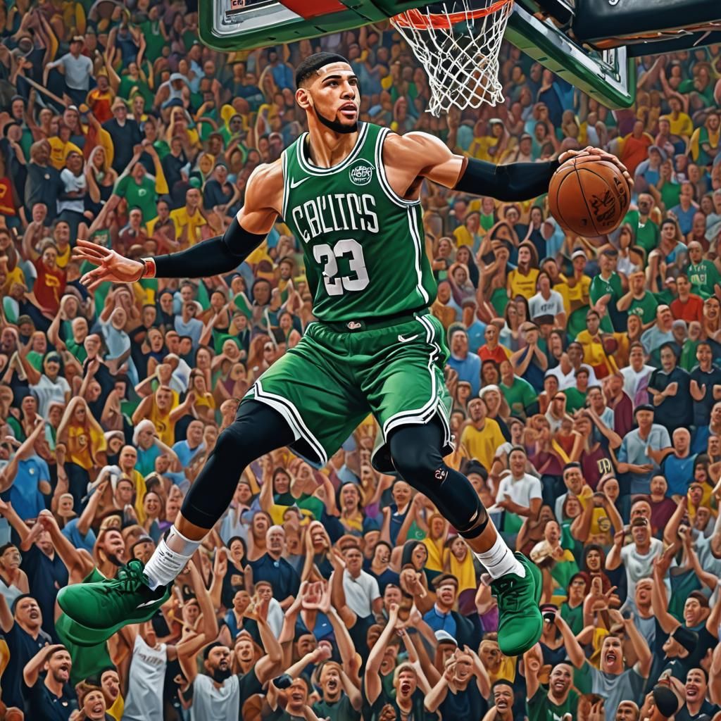 Jayson Tatum Dunks on Lebron James: Hyperrealistic Art