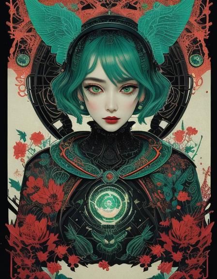 Fiery Green Gemstone Botanical Illustration