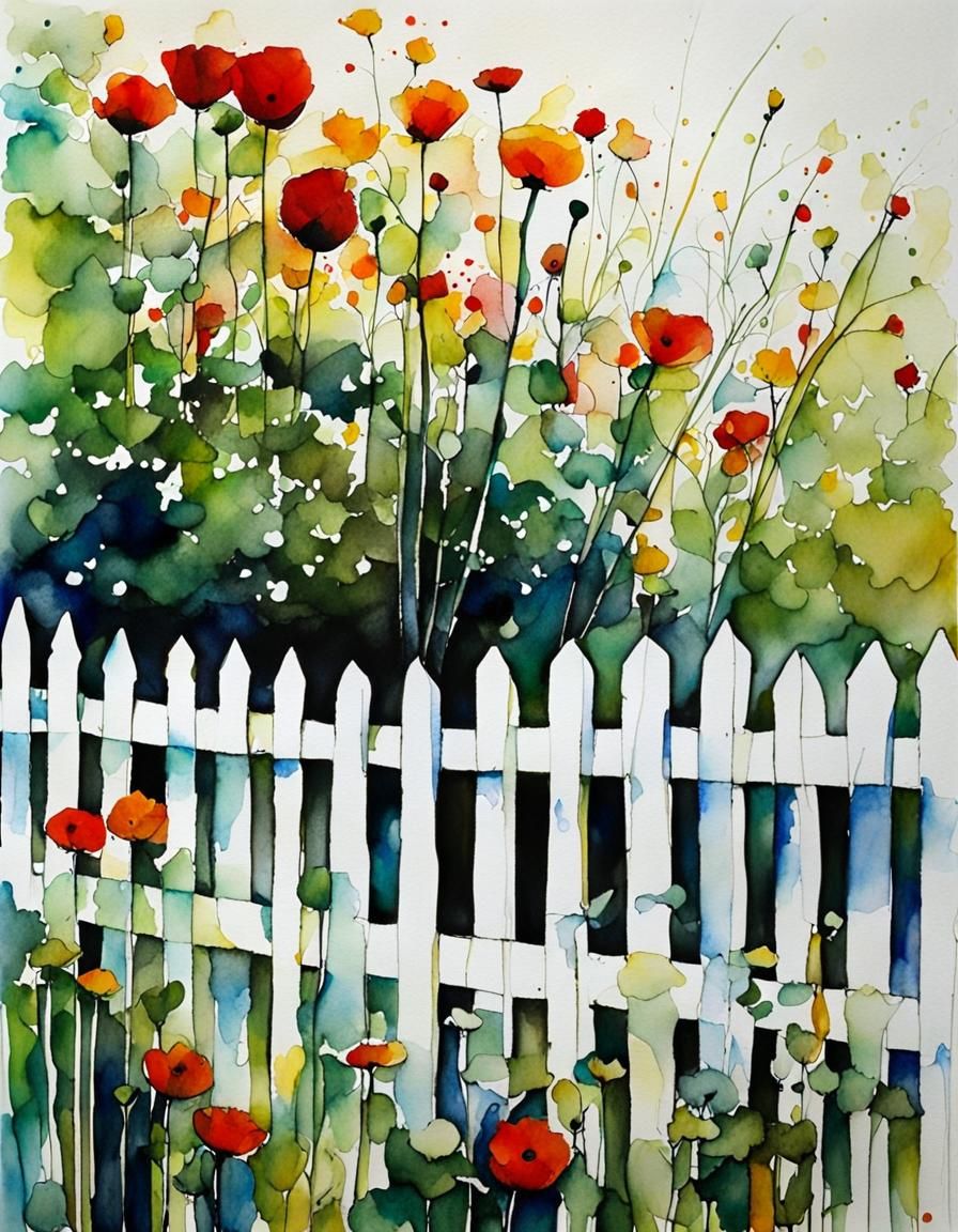 Ethereal White Garden Fence in Expressionist Style