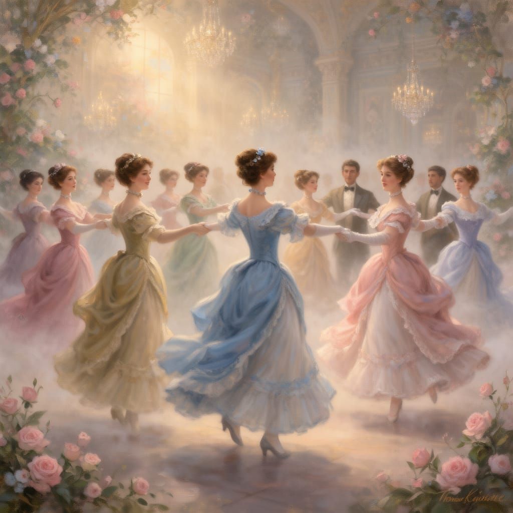 Victorian Ladies Dancing in Ethereal Mist