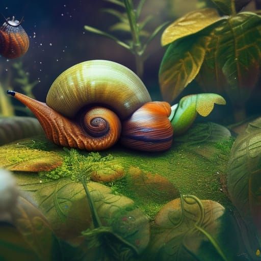 Beautiful Snail in Garden: Detailed Matte Painting