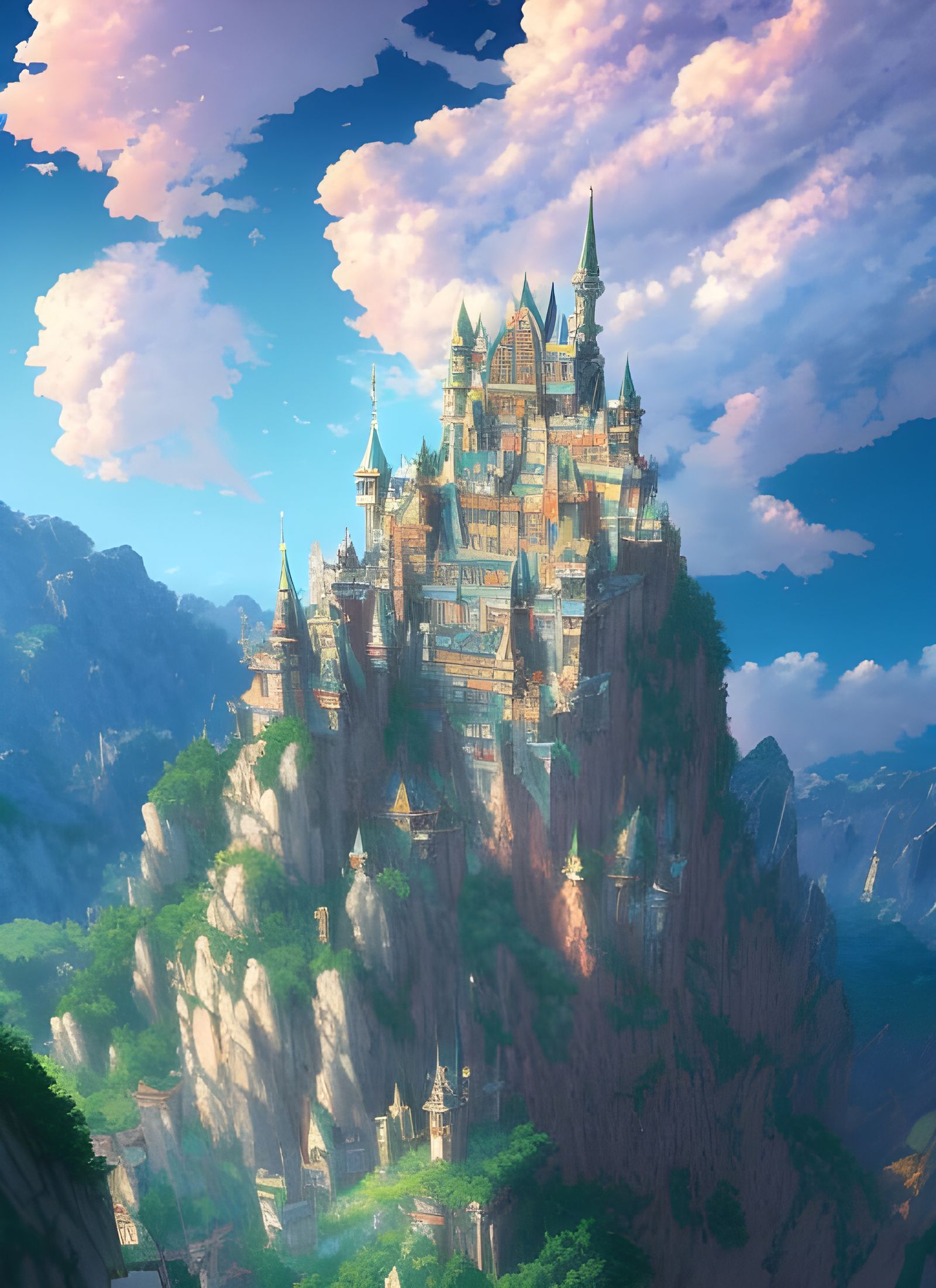 Epic Castle on Mountain, Digital Illustration