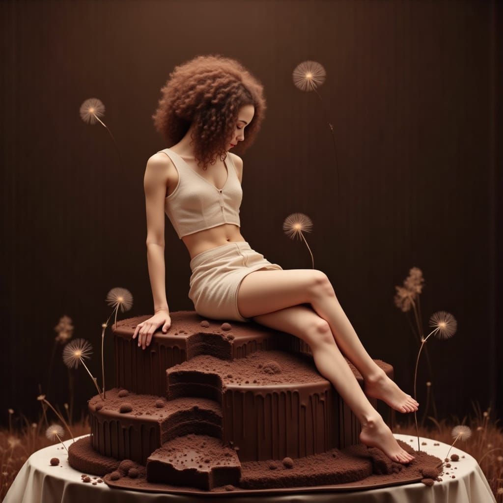 Chocolate Woman on Cake in Ambient Light