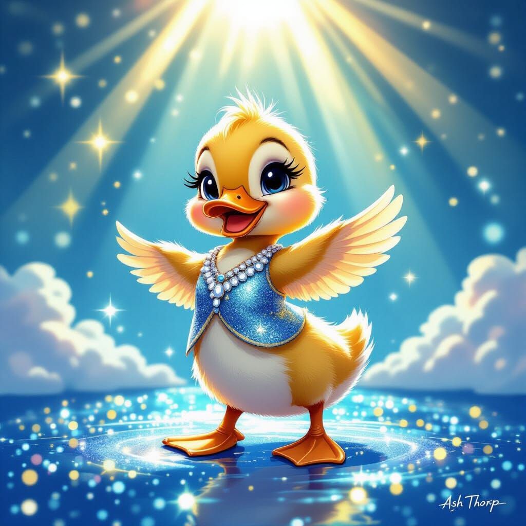 Dancing Duckling in Disco, Acrylic Mixed Media