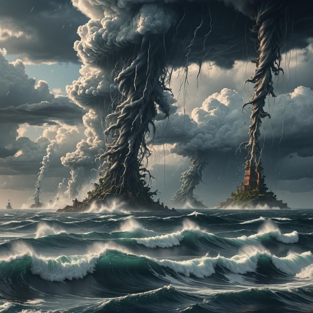 Waterspouts Dance on the Ocean: A Detailed Matte Painting