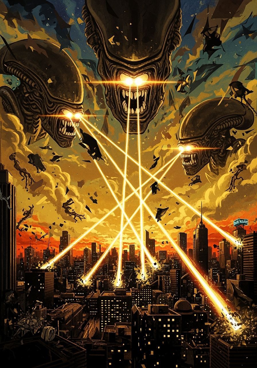 Dystopian Xenomorph Cityscape in Surrealist Style