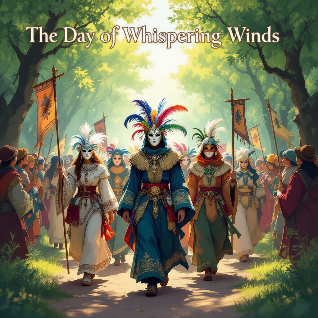 Day of Whispering Winds Procession in Mystical Forest