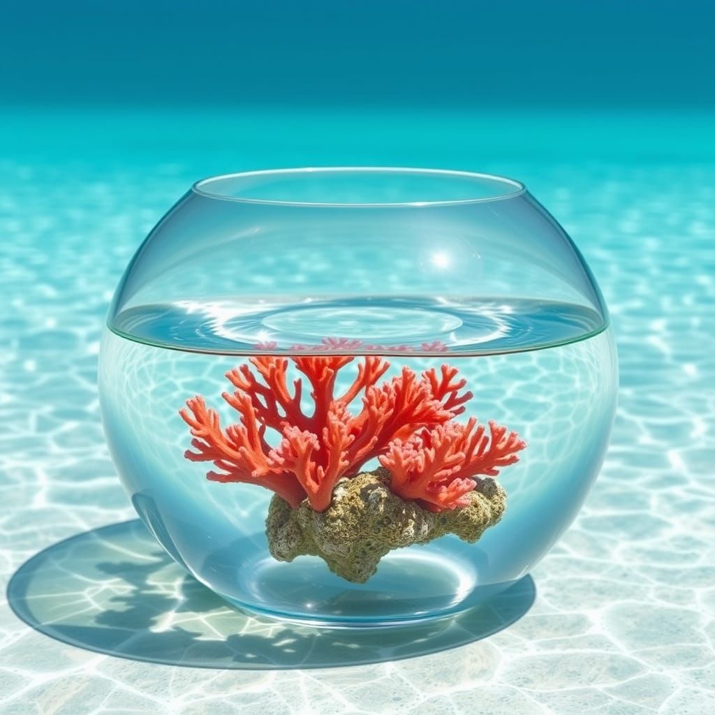 Transparent Aquarium with Vibrant Coral Reef