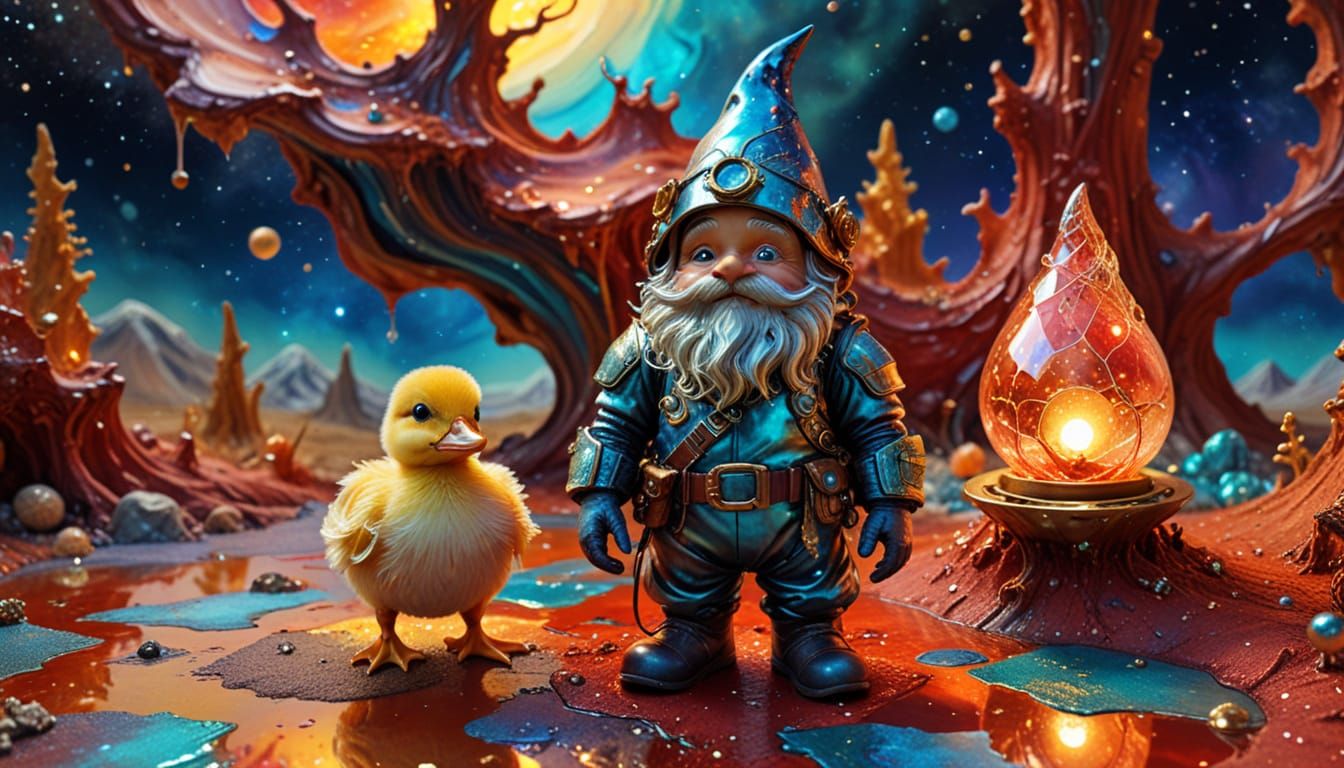 Gnome on Lunar Base in Surrealist Style