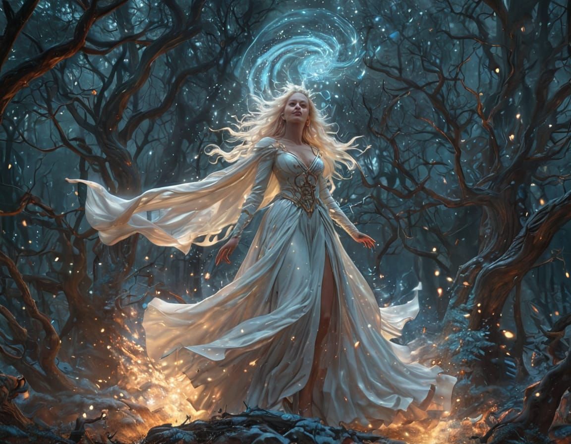 Mystical White Witch Unleashes Cosmic Magic