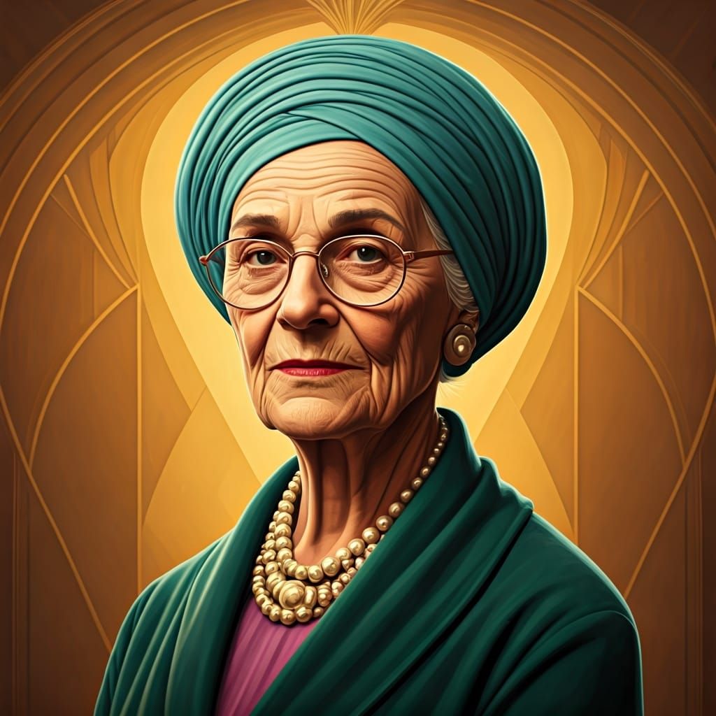 Elderly Woman in Art Deco Comic Book Style