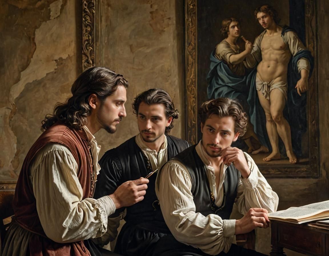 Romantic Renaissance Moment with Chiaroscuro Lighting