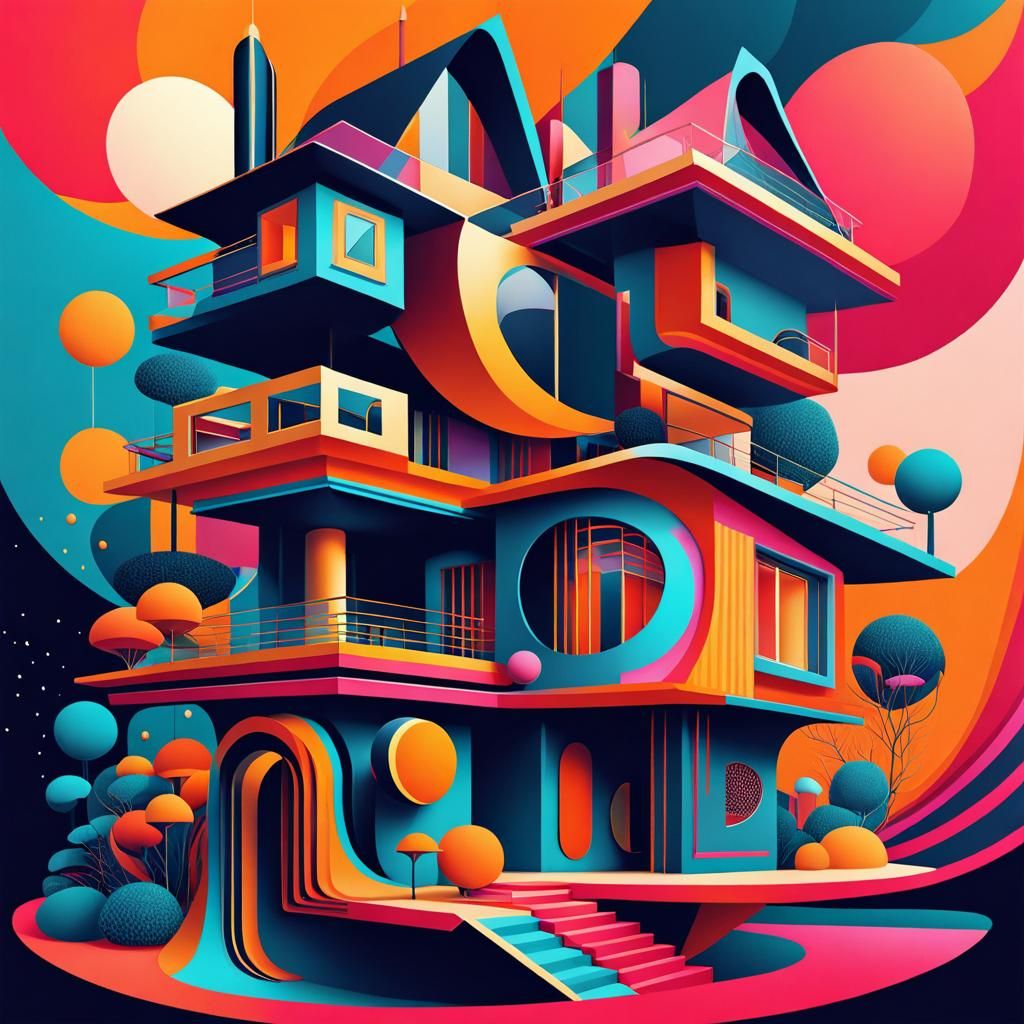 Whimsical Abstract Home in Geometric Fauvism Style