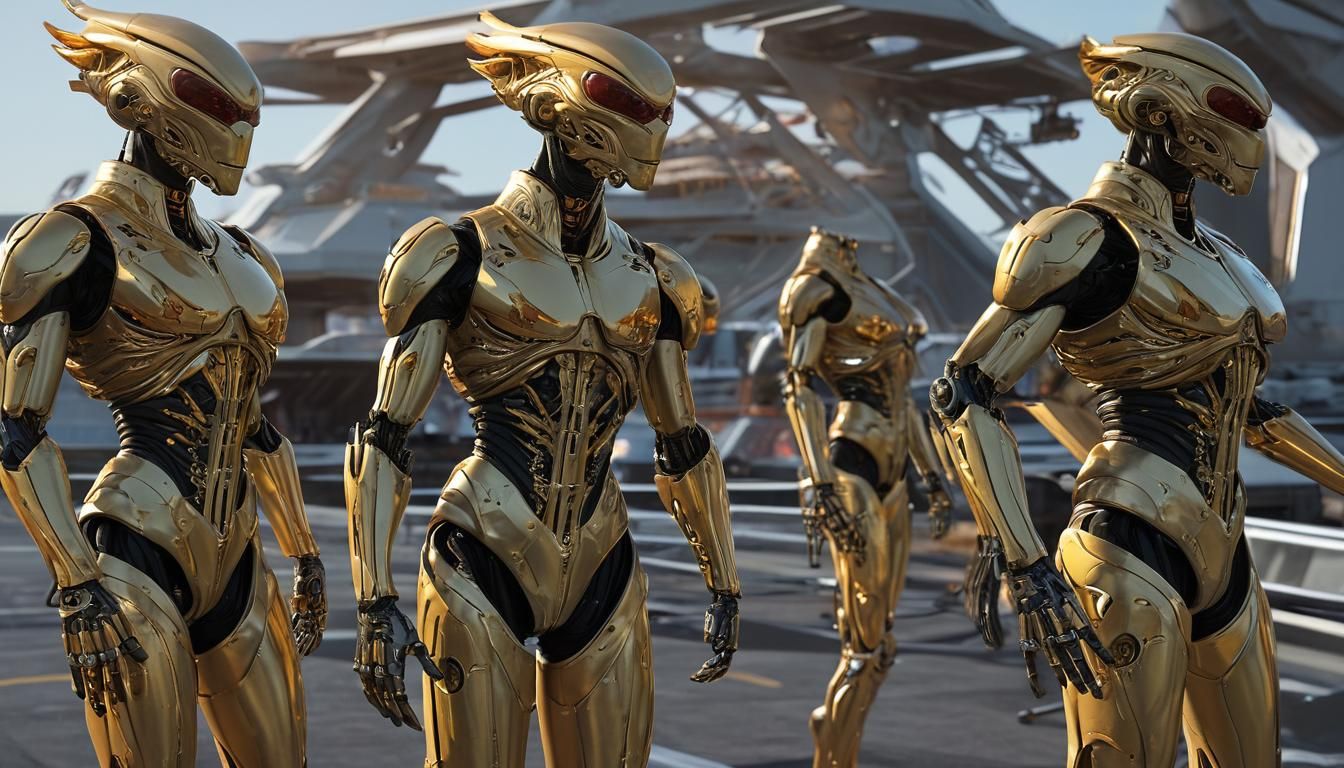 Futuristic Alien Figures on Metallic Command Bridge