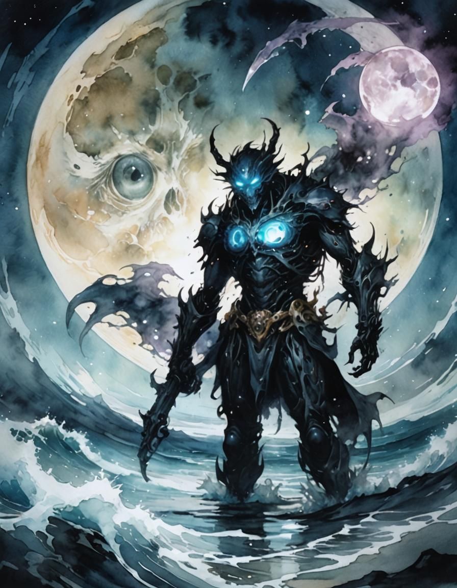 Ghostly Demon in Anime Watercolor Art