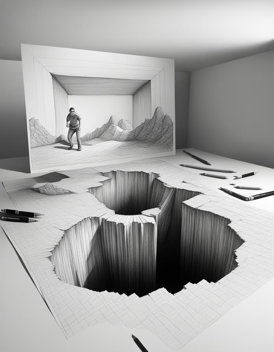 3D Pencil Sketch Illusion of a Sinkhole